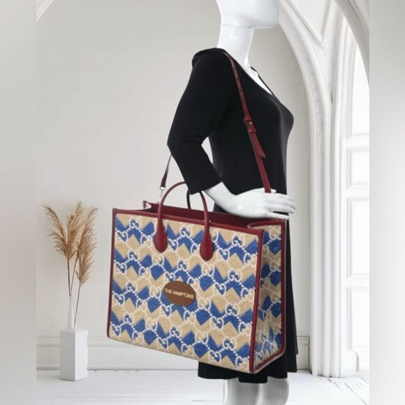 GUCCI
Raffia GG Monogram Hamptons Tote Bag Beige Blue - Picture 2 of 11
